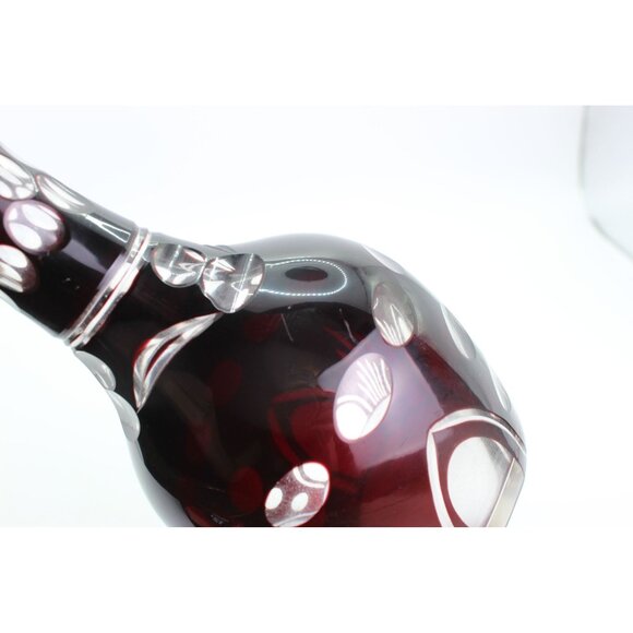 Ruby Cut-to-Clear Crystal Vase | Czech Bohemian Style | Vintage Glass - Picture 3 of 4